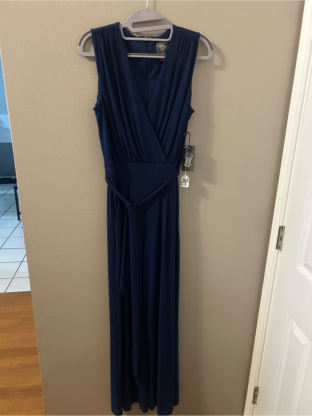NWT. Vince Camuto Navy Sleeveless Jumpsuit with Waist Tie